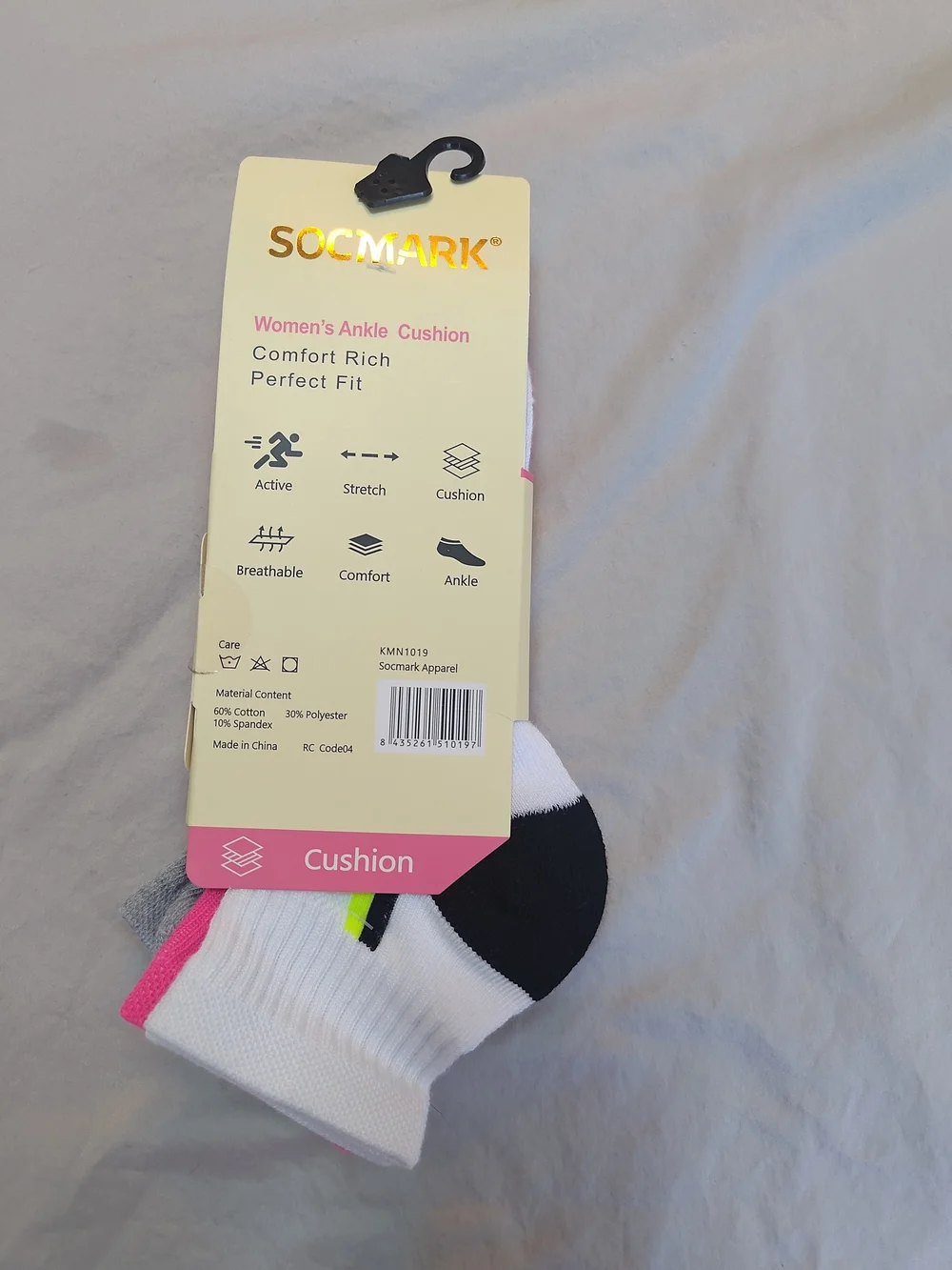 Socmark Women's Athletic Ankle Socks - Gray, Black, Grey & Pink